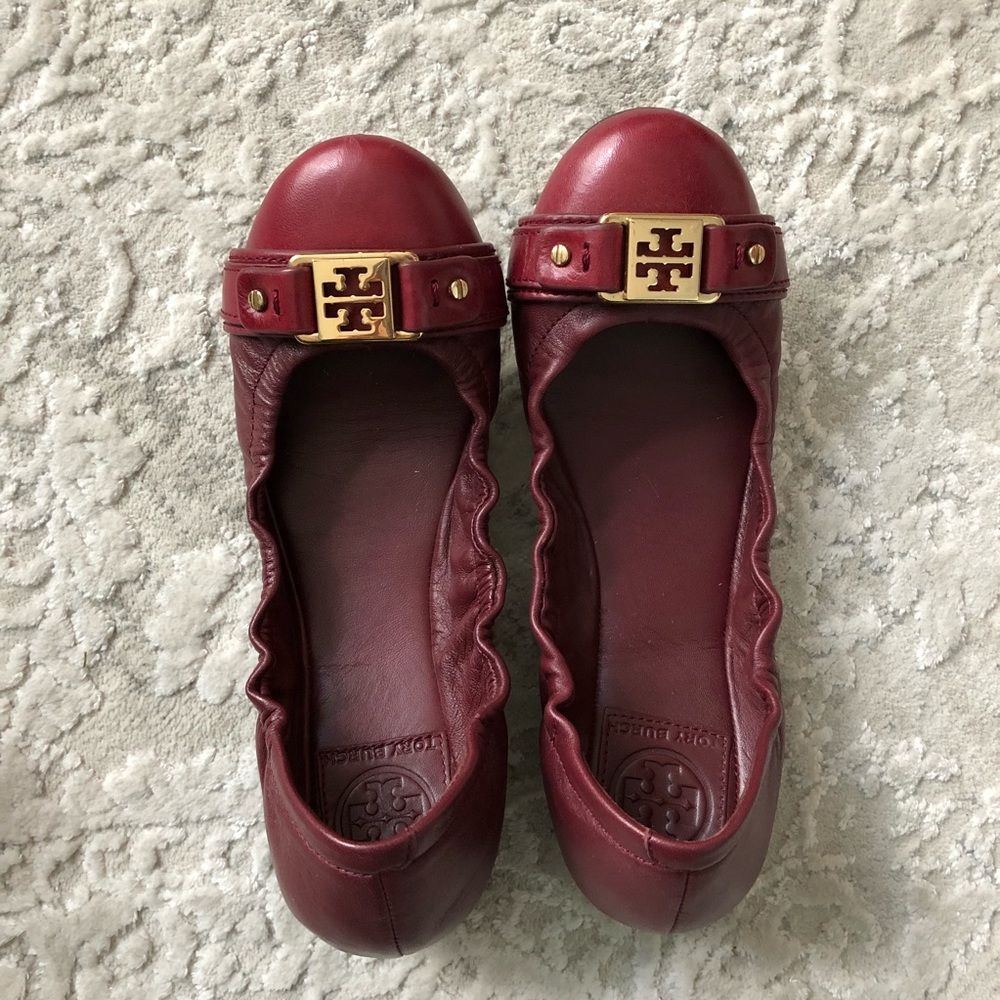 Tory Burch burgundy flats. Worn twice